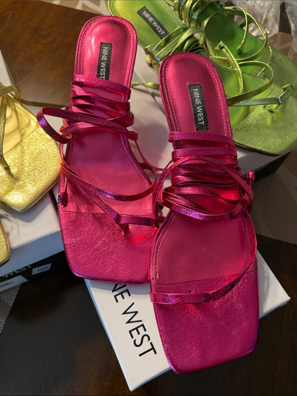 Nine West PINA3 Metallic Strappy Sandals - Picture 2 of 16